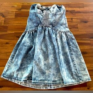 NWOT Acid Wash Distressed Strapless London Jean- Like Denim Looking Dress Size 8